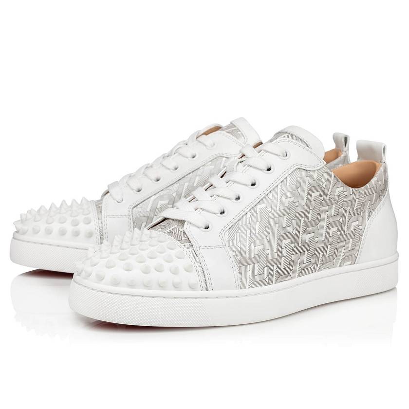 Men's Christian Louboutin Louis Junior Spikes Patent Cl Low Top Sneakers - White [5708-291]